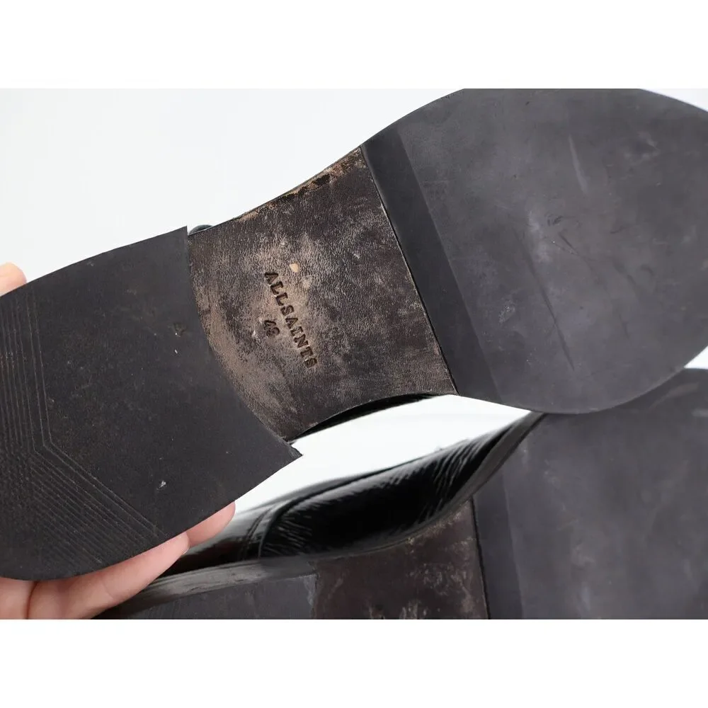 AllSaints Apollo Men Size 43 US 10 Black Patent Crinkle Derby Oxfords Dress Shoe